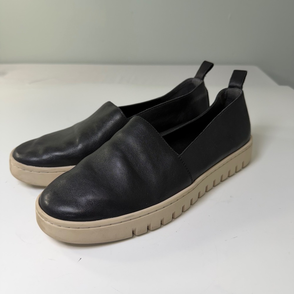 Vionic Uptown A-Line Black Leather Slip On Platform Loafers Womens 7.5